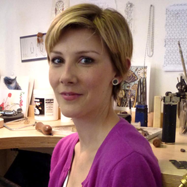 Beth Gilmour in her Bloomsbury design studio, where she designs and makes all of her own pieces.